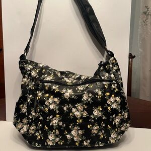 Bueno Crossbody Hobo Bag w/faux Leather Adjustable strap, 18 X 13 w/flower
